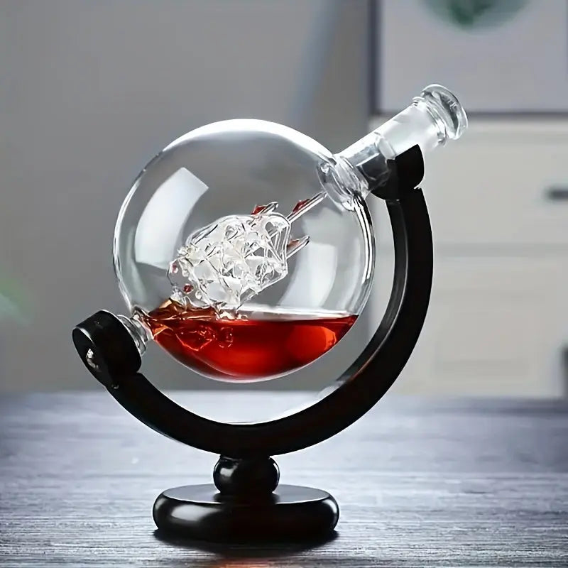 1 Set, Whiskey Decanter Globe Set, With 2 Whiskey Glasses, Globe Shape Wine Container, For Liquor Scotch, Bourbon Vodka, Gifts For Men Women - KYAAN