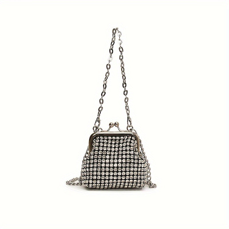 Rhinestone Kiss Lock Bag, Mini Coin Purse, Fashion All-match Ornament Bag, Shiny Portable Crossbody Shoulder Bag - KYAAN