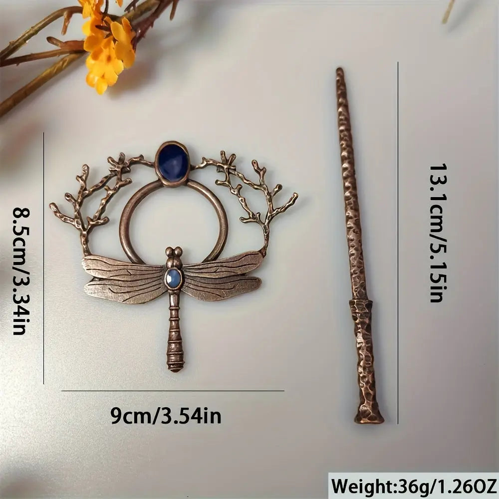 Vintage Dragonfly Branch Moonstone Hairpin Boho Personality Unique Ladies Hair Stick Party Gift - KYAAN