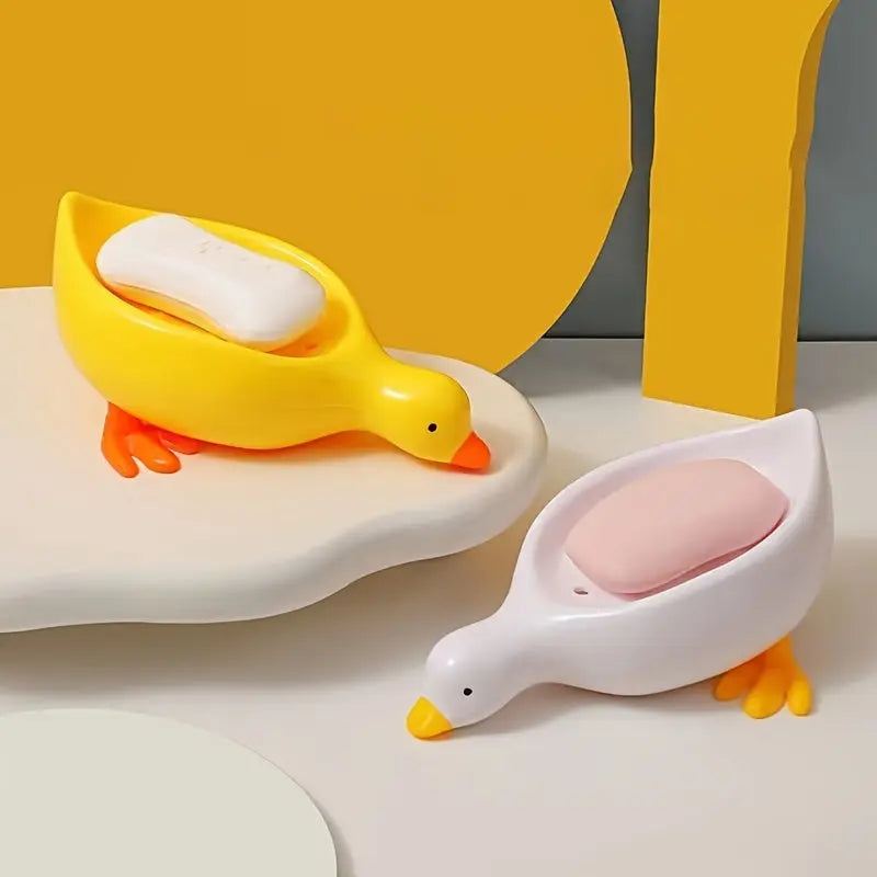 Creative Cute Duck Shape Soap Holder, Plastic Oval Drain Soap Tray, Bathroom Accessories Soap Storage Rack - 1pc - KYAAN