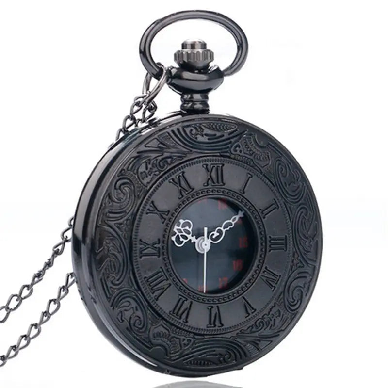 1pc Vintage Style Black Quartz Pocket Watch - KYAAN