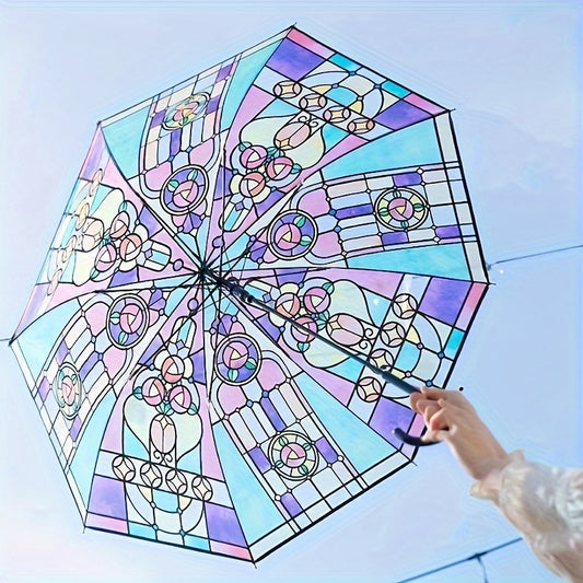 Trendy Colorful Transparent Stick Umbrella With 8 Strong Reinforced Ribs, Waterproof & Windproof Durable Straight Umbrella For Men & Women - KYAAN