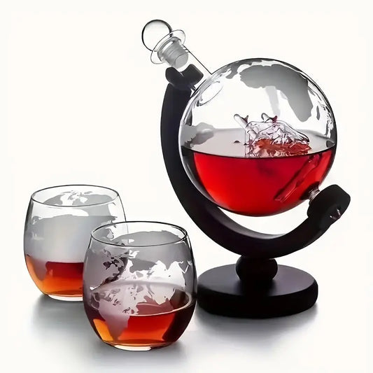 1 Set, Whiskey Decanter Globe Set, With 2 Whiskey Glasses, Globe Shape Wine Container, For Liquor Scotch, Bourbon Vodka, Gifts For Men Women - KYAAN