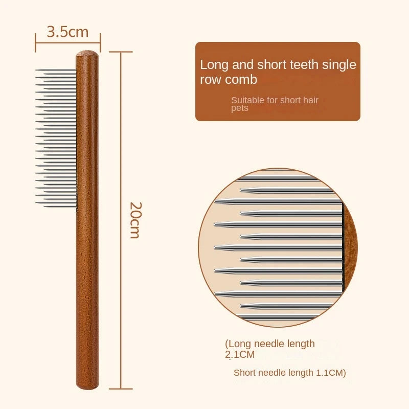 Cat Comb Stainless Steel Pet Hair Remover Wooden Handle Solid Cat Hair Comb Pet Grooming Dog Brush Cleaning Tool Pets Supplies - KYAAN