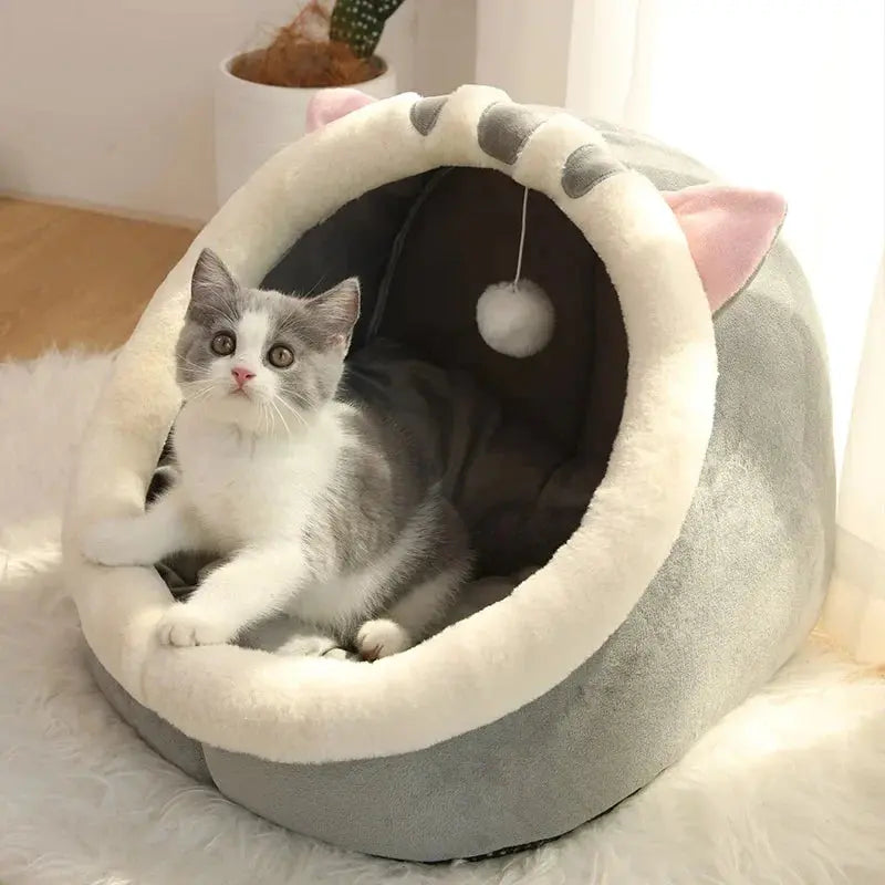 Cat Bed House Kennel Nest Round Pets Sleeping Cave Kitten Beds Pet Basket Cozy Kitten Lounger Cushion Cat House Tent Dog House - KYAAN