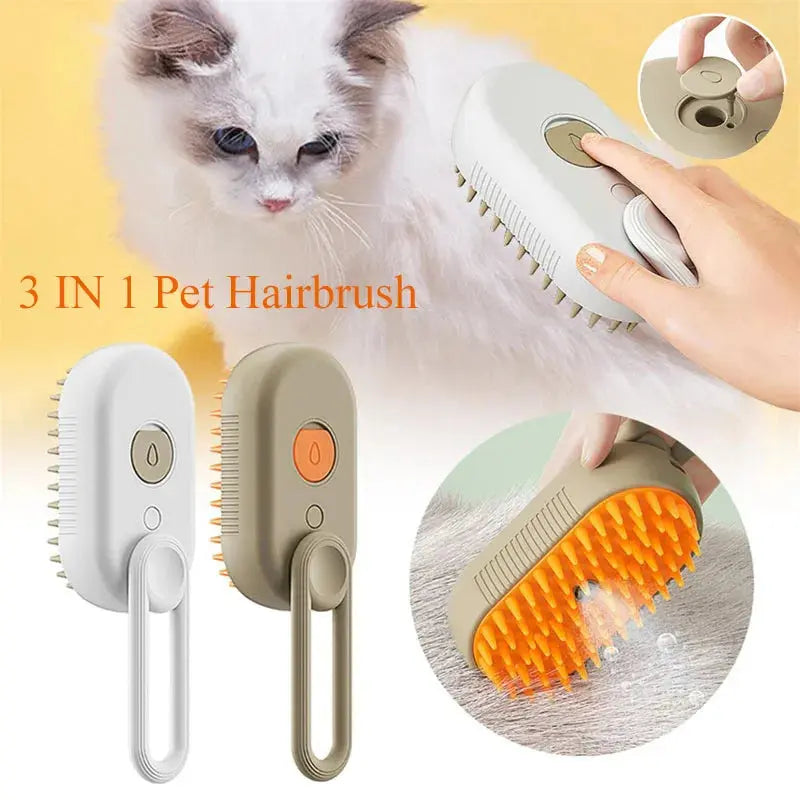 3 in 1 Pet Electric Steam Brush Cat and Dog Cleaning Spray Massage Grooming Comb Retractable Handle Pet Hair Removal BeautyBrush - KYAAN