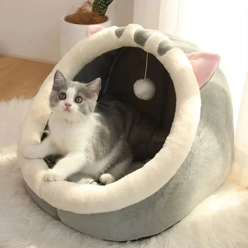 Cat Bed House Kennel Nest Round Pets Sleeping Cave Kitten Beds Pet Basket Cozy Kitten Lounger Cushion Cat House Tent Dog House - KYAAN