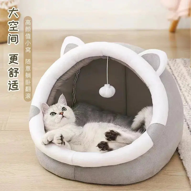 Cat Bed House Kennel Nest Round Pets Sleeping Cave Kitten Beds Pet Basket Cozy Kitten Lounger Cushion Cat House Tent Dog House - KYAAN