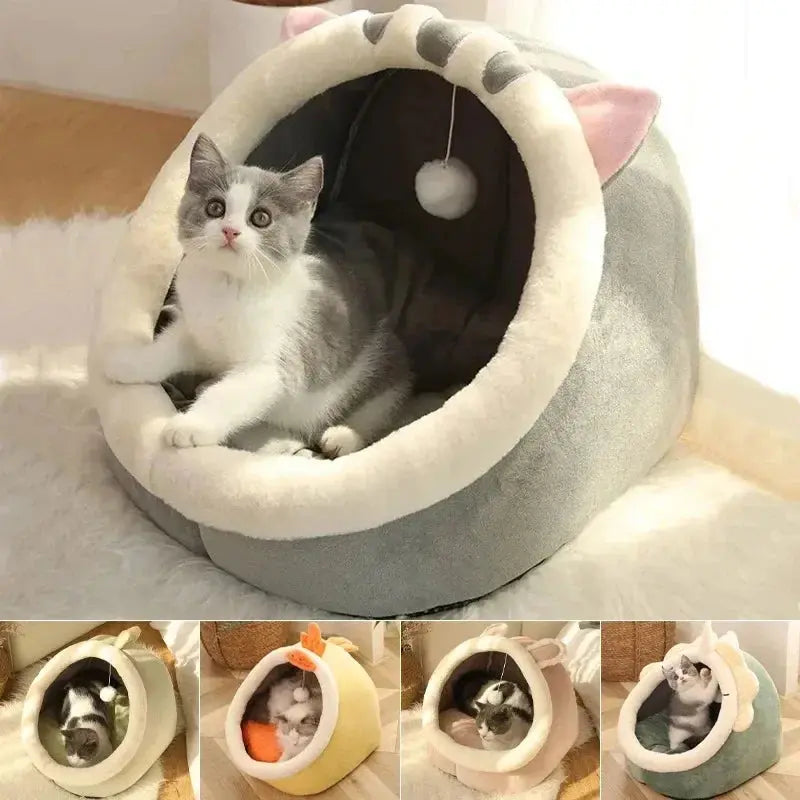 Cat Bed House Kennel Nest Round Pets Sleeping Cave Kitten Beds Pet Basket Cozy Kitten Lounger Cushion Cat House Tent Dog House - KYAAN