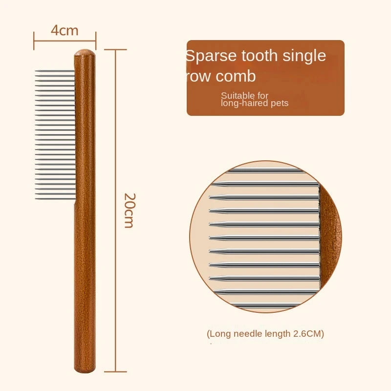 Cat Comb Stainless Steel Pet Hair Remover Wooden Handle Solid Cat Hair Comb Pet Grooming Dog Brush Cleaning Tool Pets Supplies - KYAAN