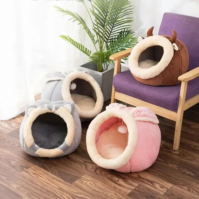 Cat Bed House Kennel Nest Round Pets Sleeping Cave Kitten Beds Pet Basket Cozy Kitten Lounger Cushion Cat House Tent Dog House - KYAAN