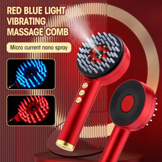 EMS Electric Massage Comb Vibration Red Blue Light Therapy Hair Growth Massage Scalp Brush Anti Hair Loss Liquid Oil Applicator - KYAAN