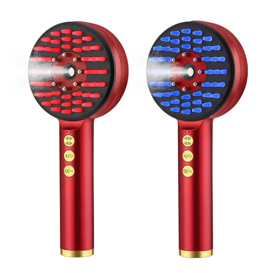 EMS Electric Massage Comb Vibration Red Blue Light Therapy Hair Growth Massage Scalp Brush Anti Hair Loss Liquid Oil Applicator - KYAAN