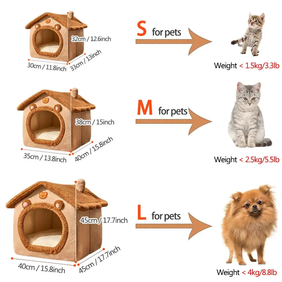 Foldable Pet House Removable Washable Cat House Puppy Cave Sofa Pet Bed House for Extra Small Dogs and Small and Medium Cats - KYAAN