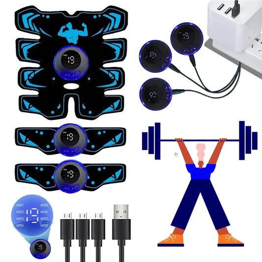 USB Rechargable EMS Muscle Stimulator ABS Arm 3 IN 1 Trainer Pad Wireless Smart Fitness Abdominal Training Electric Body Slim - KYAAN