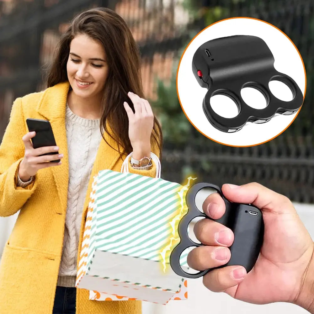 Knuckle Stun Ring 1500mah Battery Compact Stun Gun with Safety Switch Ultra High Power Stun Ring for Self Defense - KYAAN