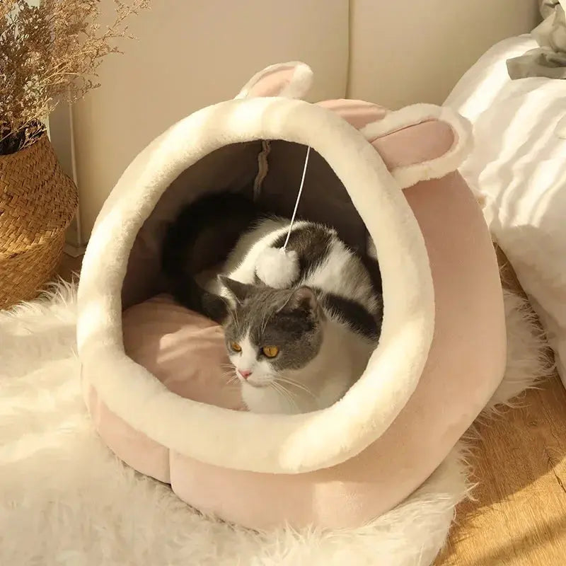 Cat Bed House Kennel Nest Round Pets Sleeping Cave Kitten Beds Pet Basket Cozy Kitten Lounger Cushion Cat House Tent Dog House - KYAAN