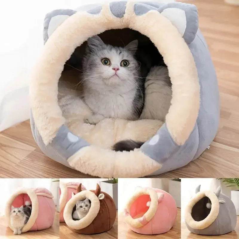 Cat Bed House Kennel Nest Round Pets Sleeping Cave Kitten Beds Pet Basket Cozy Kitten Lounger Cushion Cat House Tent Dog House - KYAAN