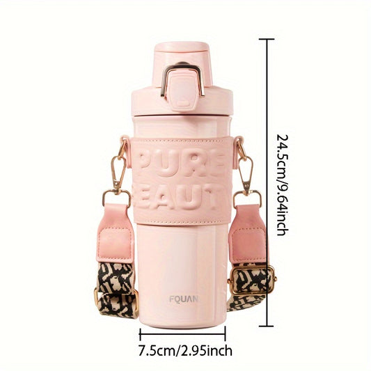 1pc Letter Print Stainless Steel Insulated Water Bottle 680ML/22.9oz with Straw, Hand Wash, Leak Proof, BPA Free, Thermal Mug for Multipurpose Use, Ideal for Adults, Portable for Outdoor Winter Activities, Perfect Gift for Holidays