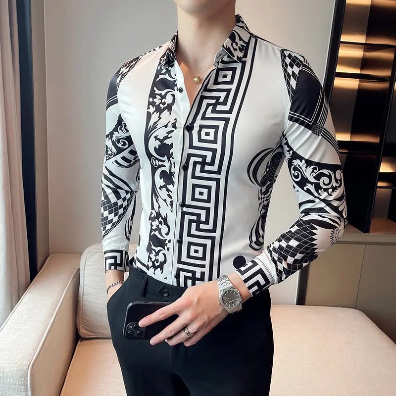 Slim-fit Printed Men's Long Sleeve Shirt - KYAAN