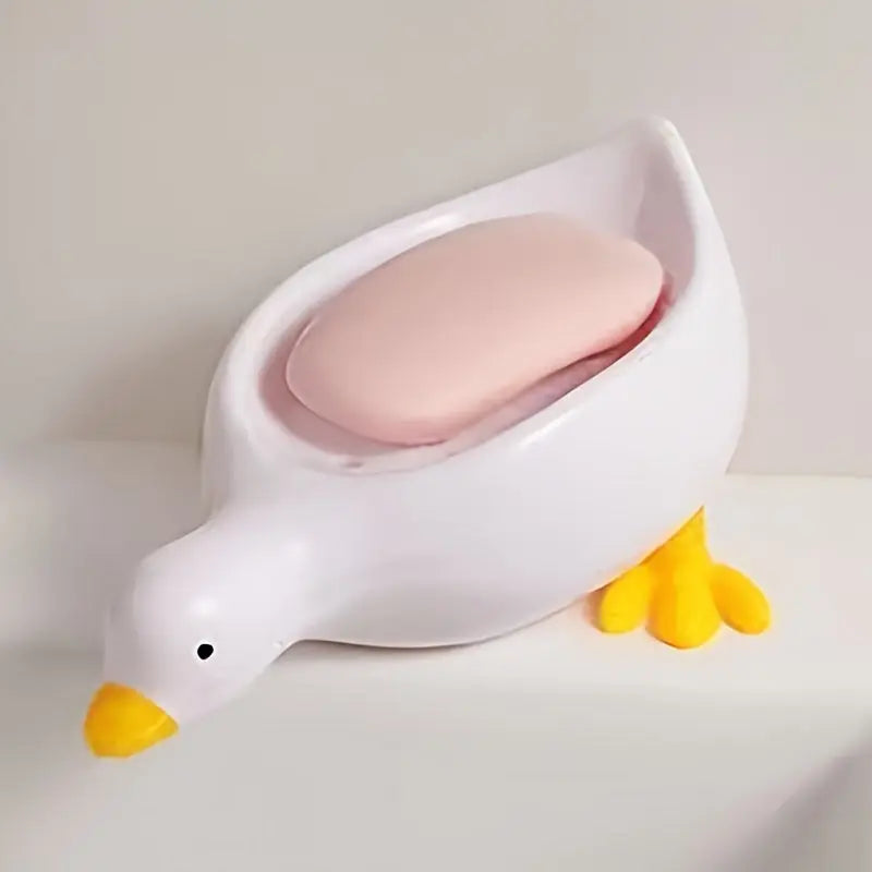 Creative Cute Duck Shape Soap Holder, Plastic Oval Drain Soap Tray, Bathroom Accessories Soap Storage Rack - 1pc - KYAAN