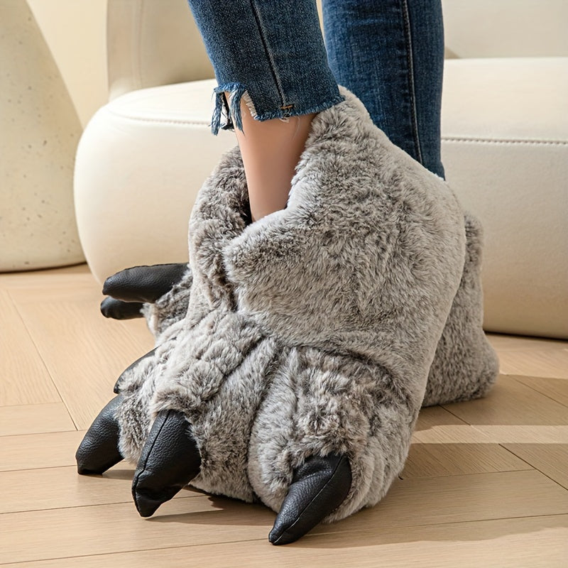 Plush Big Paw Home Slippers, Soft Sole Bedroom Plush Lined Cozy Novelty Shoes, Non-slip Floor Mute Shoes - KYAAN