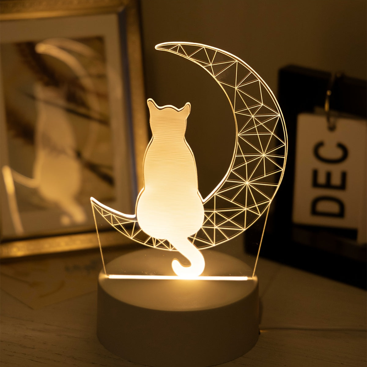 1pc USB 3D Glowing Moon Cat Creative Night Light, Home, Table, Living Room Decoration, Birthday Gift Holiday Gift Gift Night Light - KYAAN