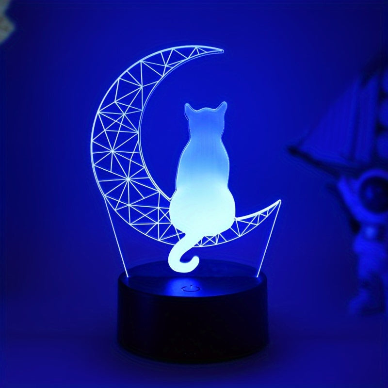 1pc Mysterious Atmosphere Moon Cat Style Acrylic Transparent Table Lamp, Bedside Lamp, Modern Display Piece, USB Interface, Perfect For Family And Friends Gifts, Bedroom Bedside Atmosphere Soft Night Light, 7-color Small Table Lamp - KYAAN