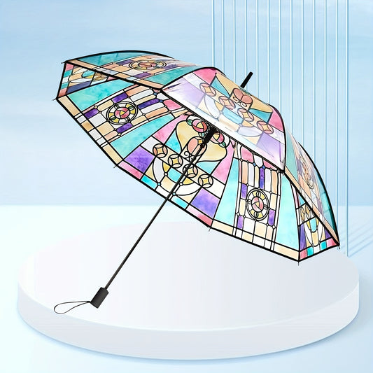 Trendy Colorful Transparent Stick Umbrella With 8 Strong Reinforced Ribs, Waterproof & Windproof Durable Straight Umbrella For Men & Women - KYAAN