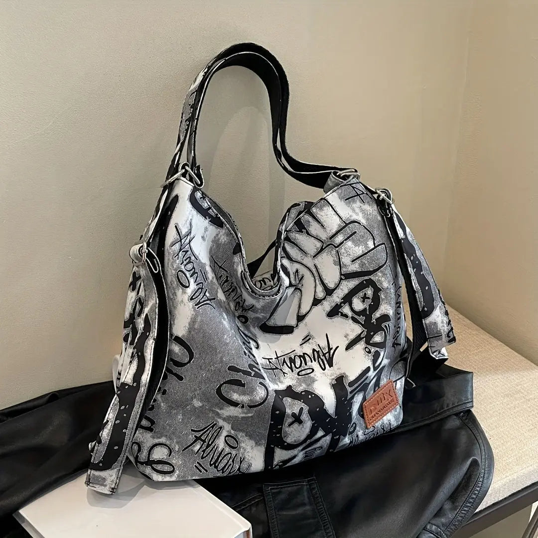 Fashion Graffiti Pattern Shoulder Bag, Portable Large Capacity Underarm Bag, Perfect All-match Commuter Bag For Daily Use - KYAAN