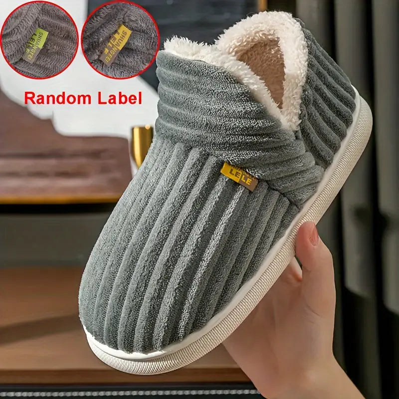 Solid Color Winter Fuzzy Slippers, Super Soft Slip On Flat House Shoes, Cozy & Warm Home Slippers - KYAAN