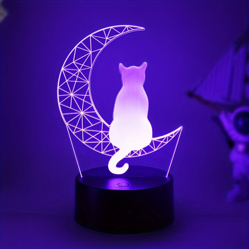 1pc Mysterious Atmosphere Moon Cat Style Acrylic Transparent Table Lamp, Bedside Lamp, Modern Display Piece, USB Interface, Perfect For Family And Friends Gifts, Bedroom Bedside Atmosphere Soft Night Light, 7-color Small Table Lamp - KYAAN