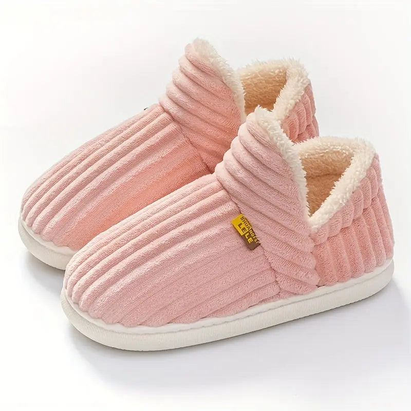 Solid Color Winter Fuzzy Slippers, Super Soft Slip On Flat House Shoes, Cozy & Warm Home Slippers - KYAAN