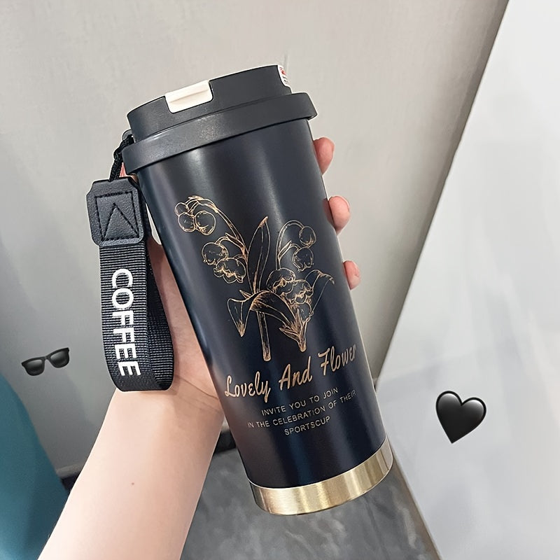 1pc 316 Stainless Steel Insulated Travel Mug, 17.92oz Double-Wall Vacuum Coffee Cup - Leakproof Reusable Tea Tumbler with One-Click Lid - KYAAN