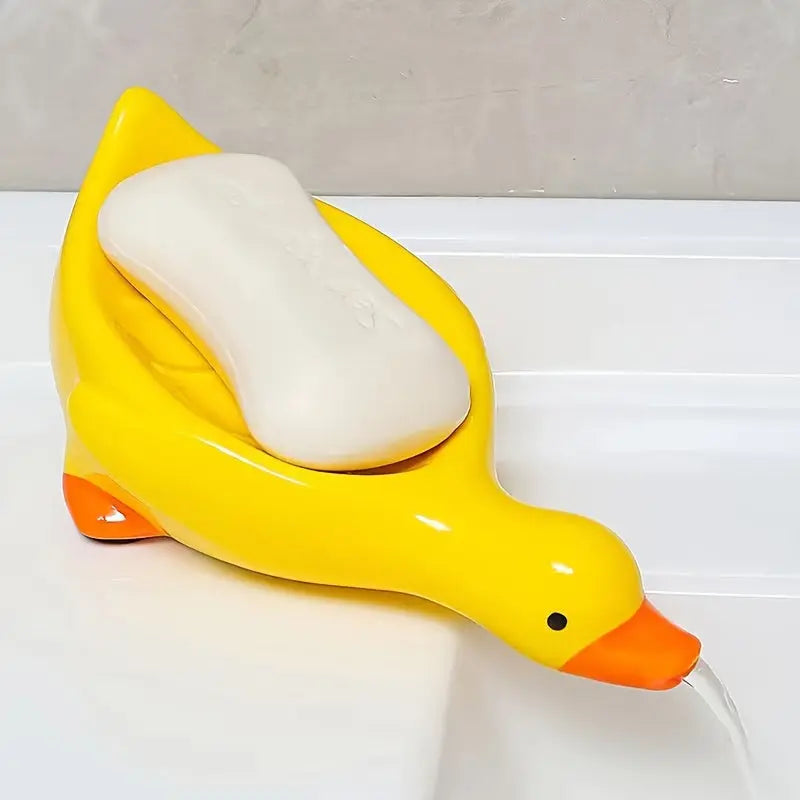 Creative Cute Duck Shape Soap Holder, Plastic Oval Drain Soap Tray, Bathroom Accessories Soap Storage Rack - 1pc - KYAAN