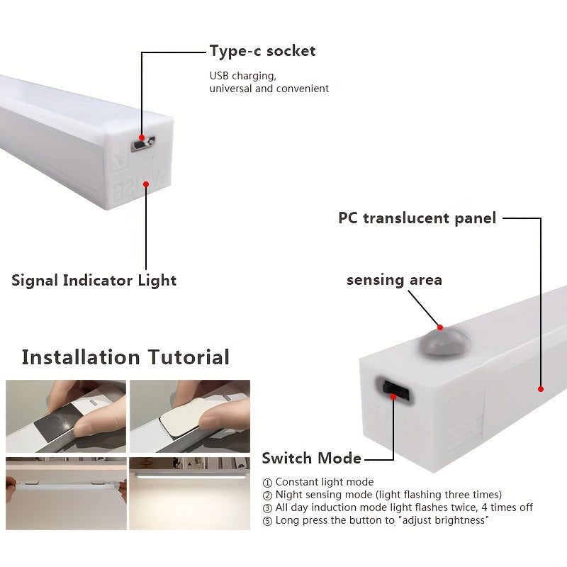 Motion-Activated LED Light Bar - Ultra-Thin, Wireless, USB Rechargeable, Perfect For Kitchen Cabinets, Stairs, Hallways & Wardrobes! - KYAAN