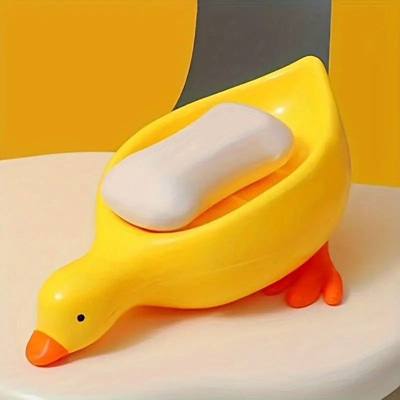 Creative Cute Duck Shape Soap Holder, Plastic Oval Drain Soap Tray, Bathroom Accessories Soap Storage Rack - 1pc - KYAAN