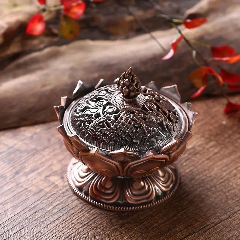 Red Bronze Lotus Incense Burner, Mini Sandalwood Aromatherapy Stove, Suitable For Office, Camping, Garden, Patio, Candlelight Dinner Home Decor - KYAAN