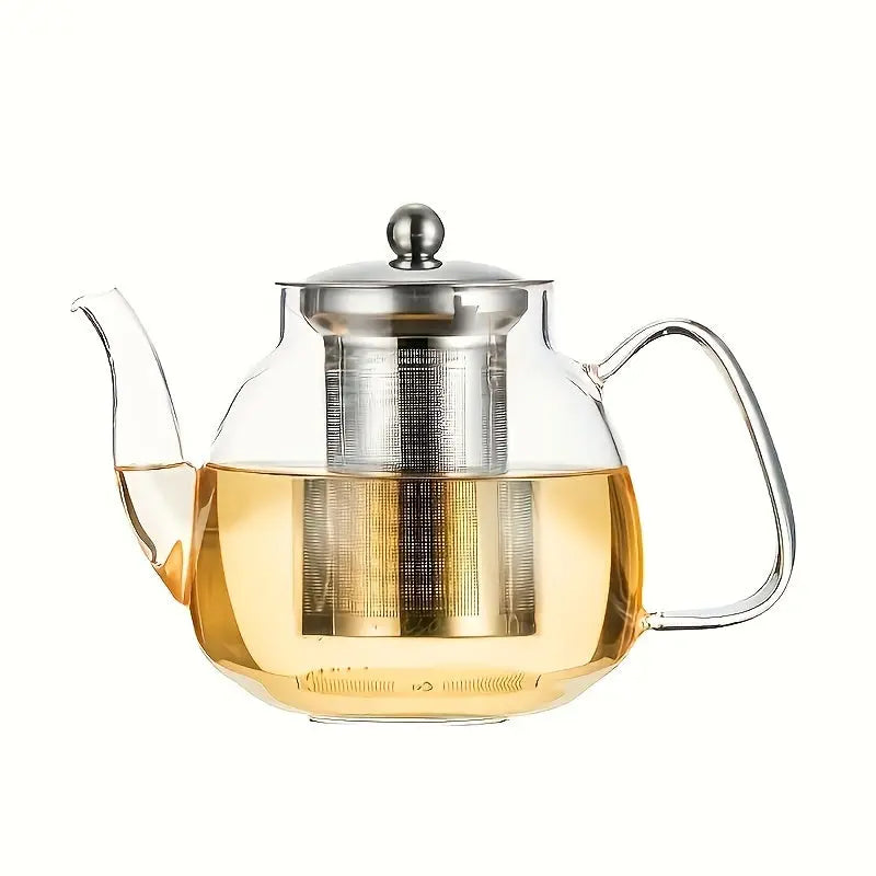 1pc Glass Spout Teapot With Stainless Steel Filter 1000ml/33.8oz, Thickened Glass, Can Be Heated By Fire, Kung Fu Kettle - KYAAN