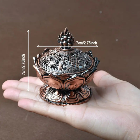 Red Bronze Lotus Incense Burner, Mini Sandalwood Aromatherapy Stove, Suitable For Office, Camping, Garden, Patio, Candlelight Dinner Home Decor - KYAAN