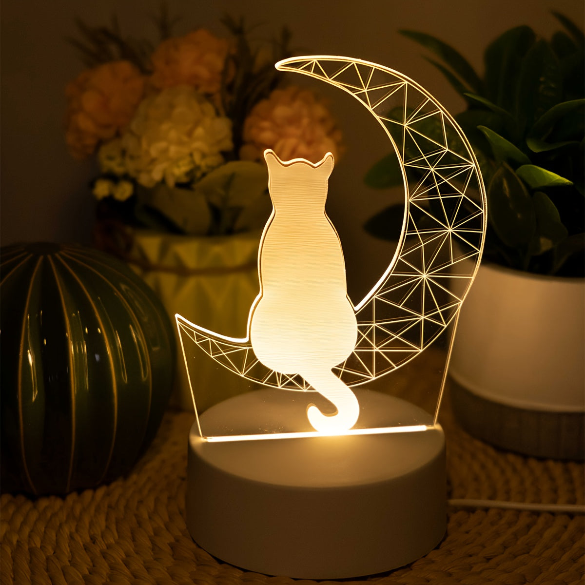 1pc USB 3D Glowing Moon Cat Creative Night Light, Home, Table, Living Room Decoration, Birthday Gift Holiday Gift Gift Night Light - KYAAN