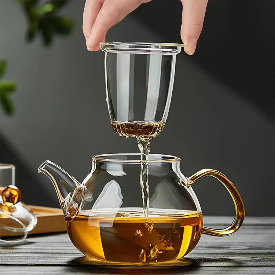 Gudaopinming Glass Teapot with Infuser - Transparent, Ideal for Blooming & Loose Leaf Tea, Perfect for Electric Stovetops, Great for Halloween, Christmas, Easter, Thanksgiving - KYAAN