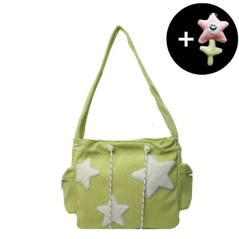 Women's Star Pattern Tote Tramp Bag, Cute Large Capacity Shoulder Bag, Casual Star Drawstring Design Crossbody Bag, Suitable For Women's School, Travel, Daily Use Of The Bag, Gift Little Star Pendant - KYAAN