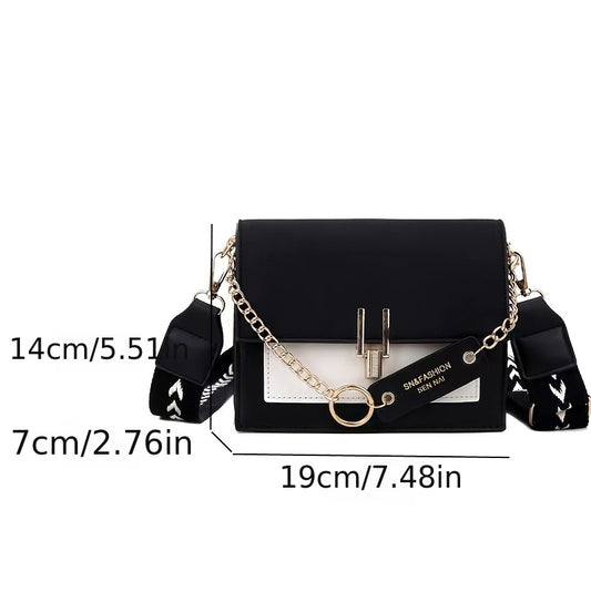 Trendy Flap Square Bag, Women's Fashion Faux Leather Purse, Stylish Chain Decor Crossbody Bag - KYAAN