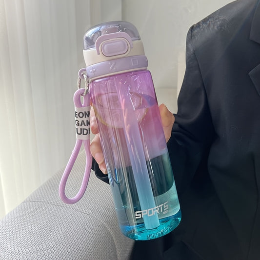 1pc Gradient Color Clear Water Bottle, 750ml/25.36oz Flip Top Water Cup With Straw And Handle Rope, Portable For Travel, Sports Training - KYAAN