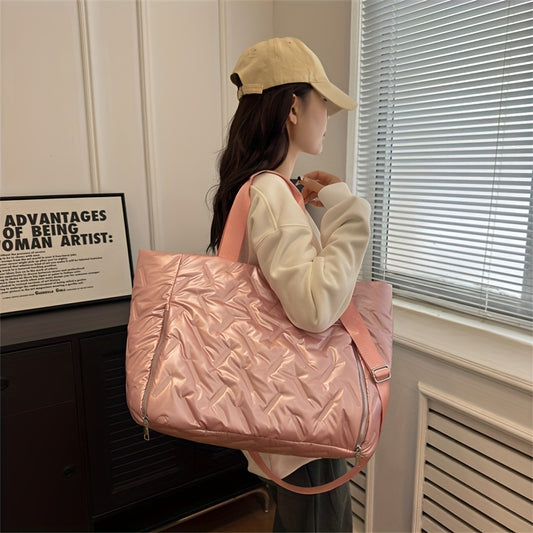 1pc Fashion Quilted Gym Bag, Cotton Material Travel Tote With Crossbody Strap For Short Travel - KYAAN