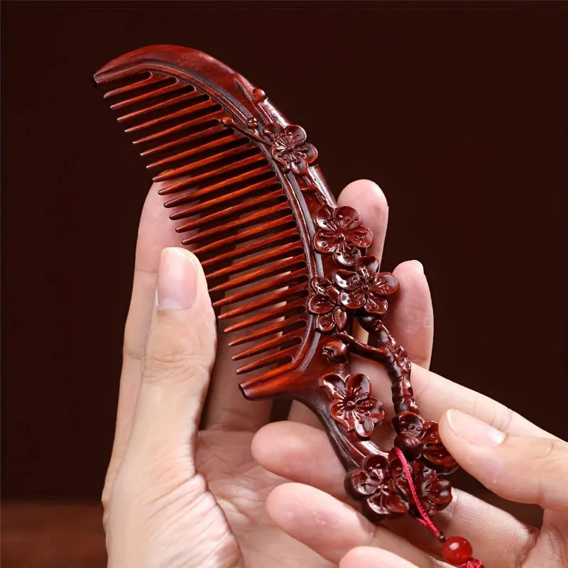 Elegant Redwood Comb Set With Small Leaf Sandalwood - Handcrafted Art & Craft - KYAAN