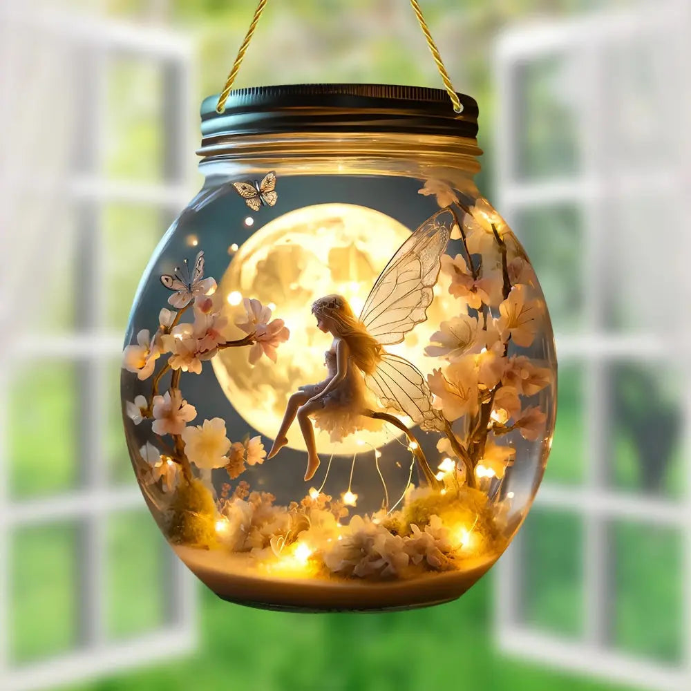 Boho Style Acrylic Decorative Fairy in Mason Jar - Wall Hanging Mystical Elf Vase Lantern, Garden & Home Decorative Sign & Plaque, No Text, Multipurpose Theme: Elves, Ideal for Outdoor and Window Display - KYAAN